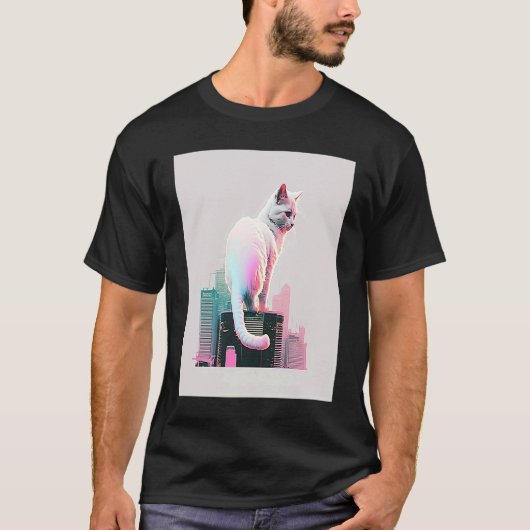 T-shirt Vaperwave Esthétique Glitch Chat Retrowave Synthwa (Devant)
