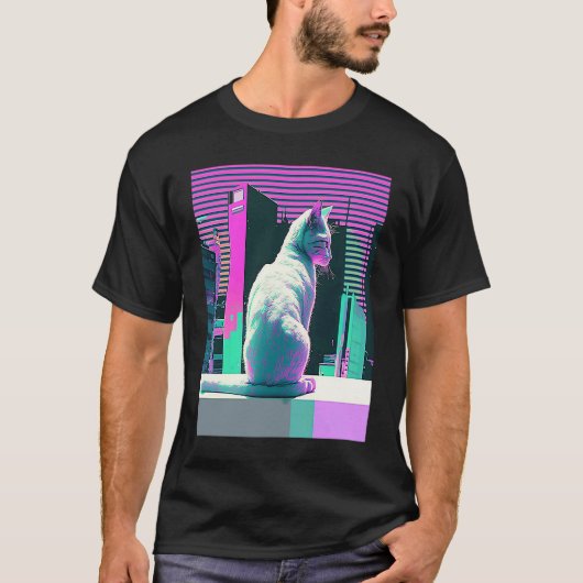 T-shirt Vaperwave Esthétique Glitch Chat Retrowave Synthwa (Devant)