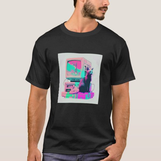 T-shirt Vaperwave Esthétique Glitch Chat Retrowave Synthwa (Devant)