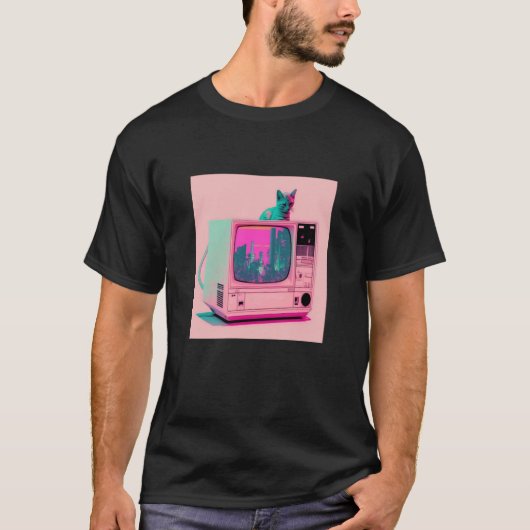 T-shirt Vaperwave Esthétique Glitch Chat Retrowave Synthwa (Devant)