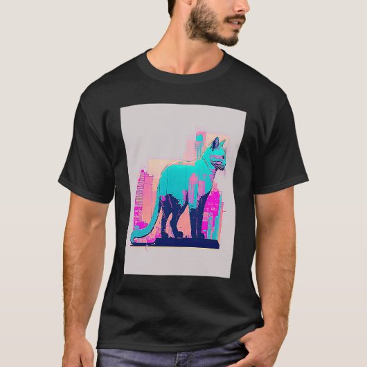 T-shirt Vaperwave Esthétique Glitch Chat Retrowave Synthwa (Devant)