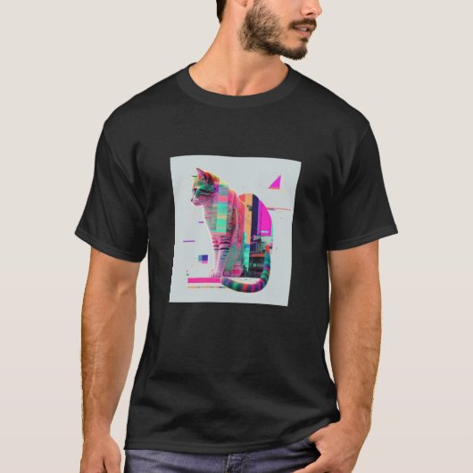 T-shirt Vaperwave Esthétique Glitch Chat Retrowave Synthwa (Devant)