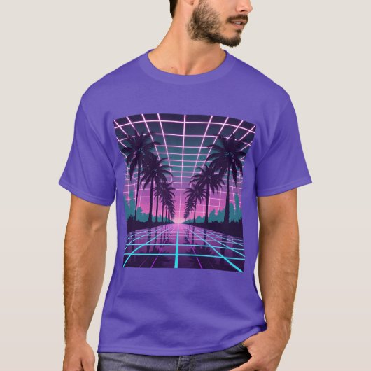 T-shirt Vaporwave 80s Neon Grid Synthwave Art Poster (Devant)