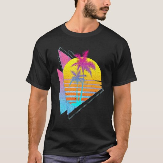 T-shirt Vaporwave 80s Palm Trees Retro Sunset Sum Tropical (Devant)