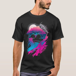 T-shirt Vaporwave Abstract Landscape Moon Tree Waterfall B