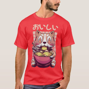T-shirt Vaporwave Aesthetic Anime Kuwaii Corgi Eat Ramen W