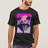 T-shirt Vaporwave Aesthétique Ile Volante Avec Palmiers Et (Devant)