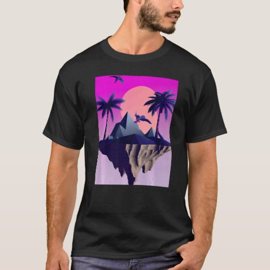 T-shirt Vaporwave Aesthétique Ile Volante Avec Palmiers Et (Devant)