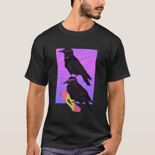 T-shirt Vaporwave Japanese Raven Black Crow Skater (Devant)