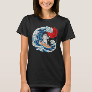 T-shirt Vaporwave Japonais Neko Great Cat Wave Sushi R