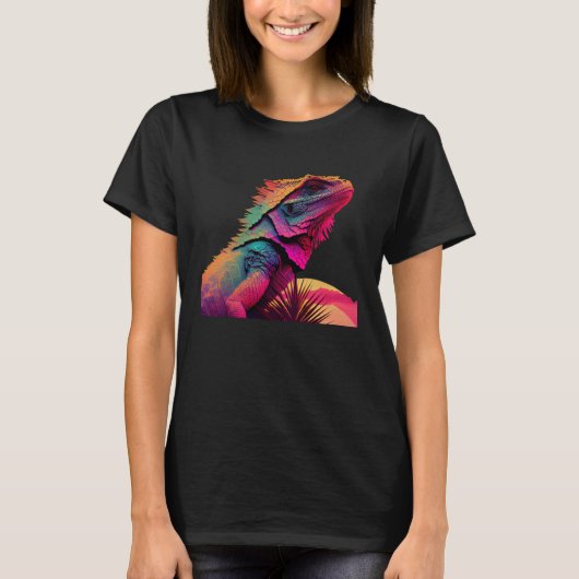 T-shirt Vaporwave Lizard Pogona Dragon (Devant)