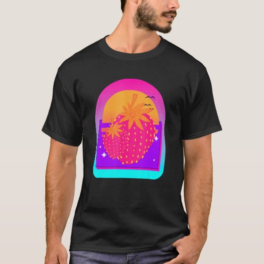 T-shirt Vaporwave rétro 90s Rouge Berry Summer Fruit Straw (Devant)