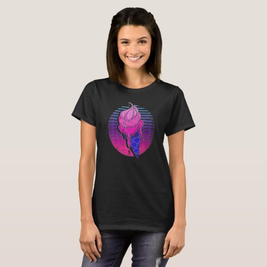 T-shirt Vaporwave Rétro Crème glacée Cone Synthwave Été Ic (Devant entier)