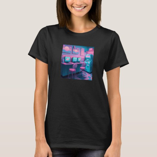 T-shirt Vaporwave Style Internet Cafe Scene Premium (Devant)