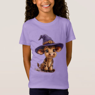 T-Shirt Veau de dessin animé mignon avec chapeau de sorciè