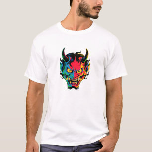 T-shirt Vecteur de masque de démon japonais coloré Neon On