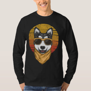 T-shirt Vecteur rétro Husky Sunset
