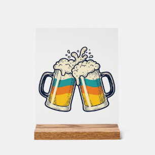 T-shirt vectoriel de mug à bière arc-en-ciel vinta