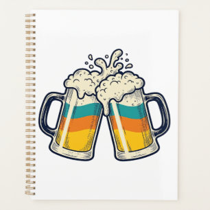 T-shirt vectoriel de mug à bière arc-en-ciel vinta