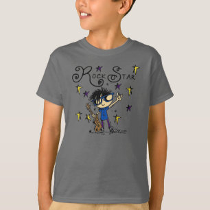 T-shirt Vedette du rock de garçon de cheveux noirs
