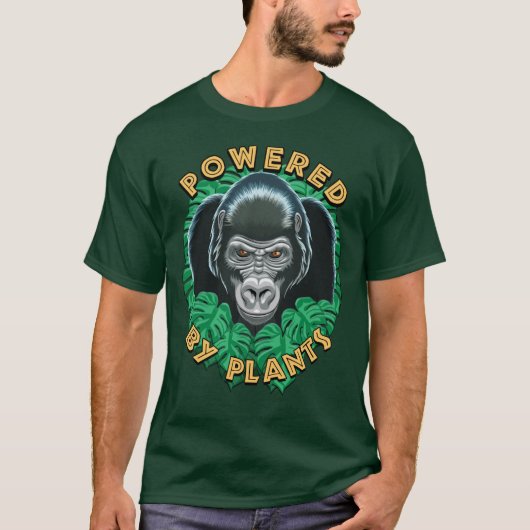 T-shirt Vegan Gorilla - Propulsé Par Citation Plante (Devant)