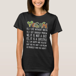T-shirt Végétaliens Oui, je vis sans bacon Oui, j'en ai as