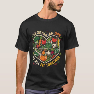 T-shirt Vegetarian Day We All Fit Together Vegetable Puzzl