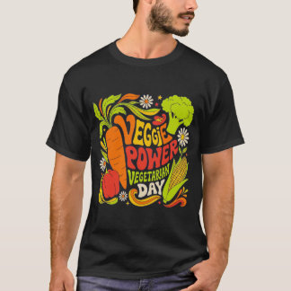 T-shirt Veggie Power Vegetarian Day Colorful Vegetable Ret