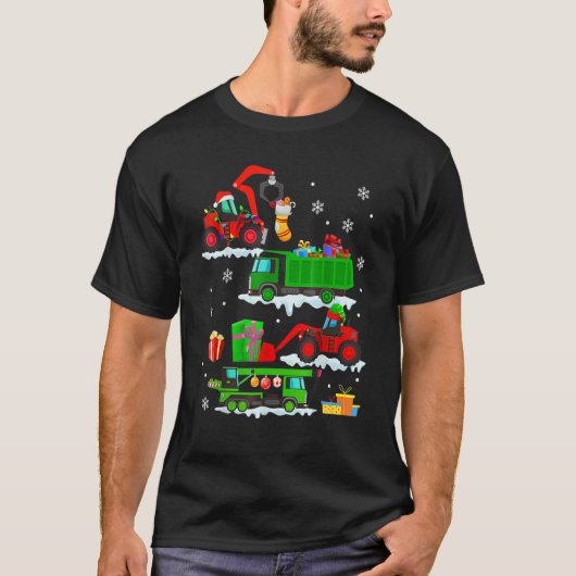 T-shirt Véhicule de construction Camions rouges Noël Hiver (Devant)