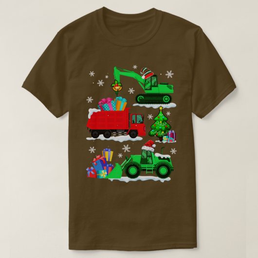 T-shirt Véhicule de construction Camions rouges Noël Hiver (Design devant)