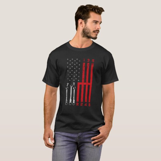 T-shirt Véhicule Mécanique Porte-Déplacement Drapeau Améri (Devant entier)