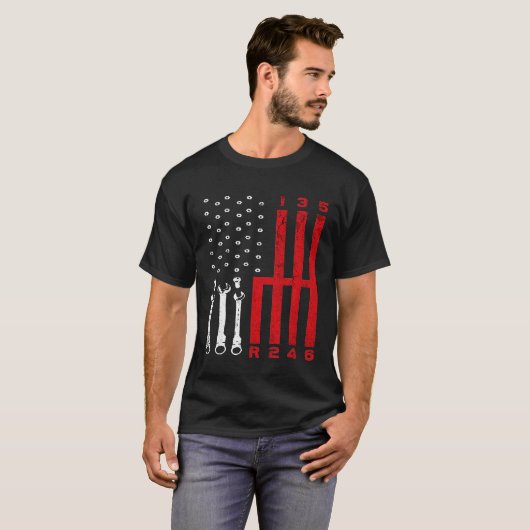 T-shirt Véhicule Mécanique Porte-Déplacement Drapeau Améri (Devant entier)