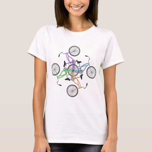 T-shirt Vélo ! 4 vélos de différentes couleurs interconnec (Devant)