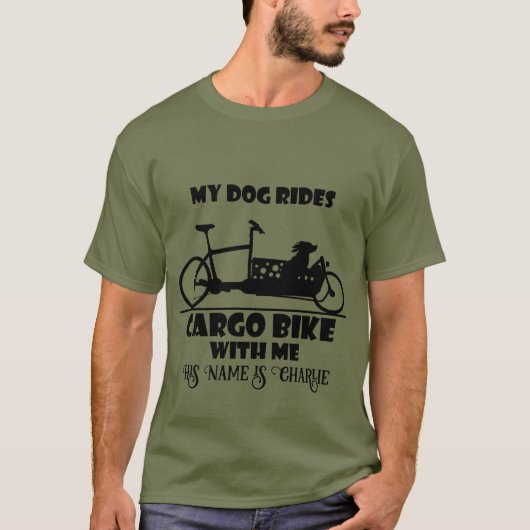 T-shirt vélo à cargaison, cargo bike, chien avec nom, (Devant)