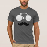 T-shirt vélo blanc avec moustache<br><div class="desc">Un visage où les yeux sont les roues moto, avec une moustache noire. Idée mode moustache pour les motards</div>