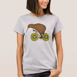T-shirt Vélo d'équitation de kiwi avec des roues de kiwi