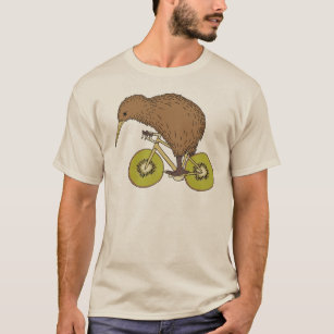 T-shirt Vélo d'équitation de kiwi avec des roues de kiwi
