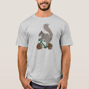 T-shirt Vélo d'équitation d'écureuil avec des roues de