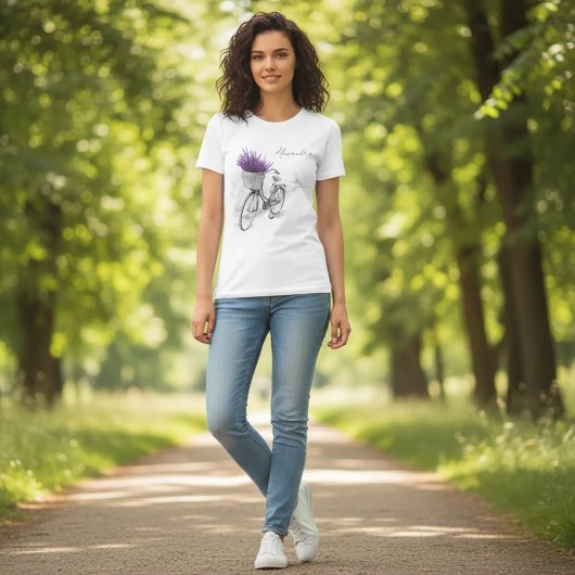 T-shirt Vélo Sketch blanc avec lavande sans sous-base