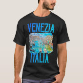 T-shirt Venezia Italia Grand Canal Gondolas Aquarelle Blu (Devant)