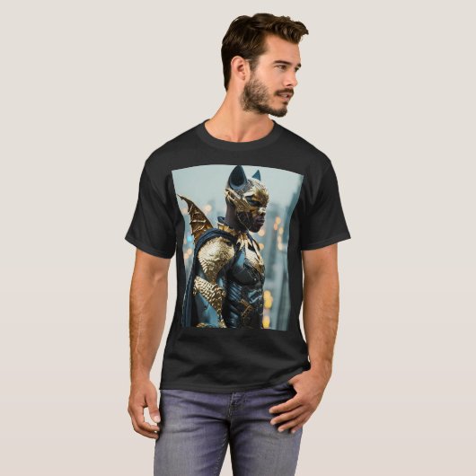 T-shirt Vengeance dorée : Homme chauve-souris africain dan (Devant entier)