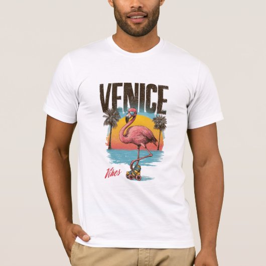 T-shirt Venice Vibes Flamingo Retro Beach California Tropi (Devant)