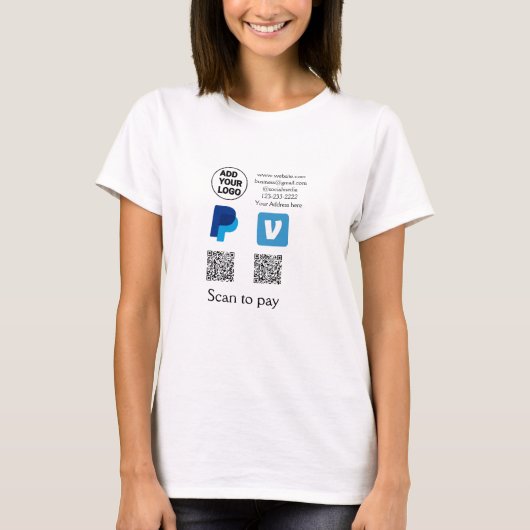 T-shirt Venmo paypal scan pour payer ajouter q r code logo (Devant)