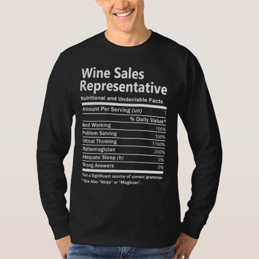 T-shirt Vente de vin Représentant Facteurs nutritionnels E (Devant)