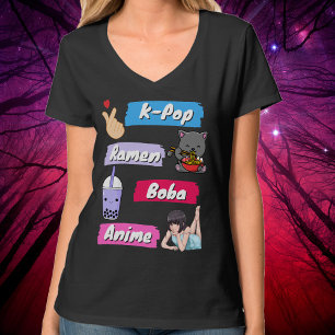 T-shirt Ventilateur de culture K-Pop, Ramen, Boba et Anime