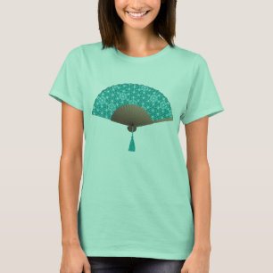 T-shirt Ventilateur japonais en Asanoha motif, Turquoise