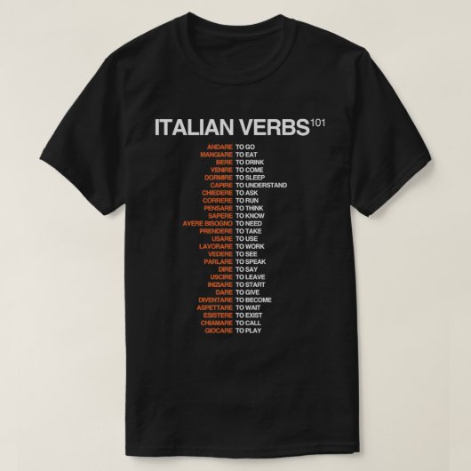 T-shirt Verbes italiens 101 Fiche technique en langue ital (Design devant)