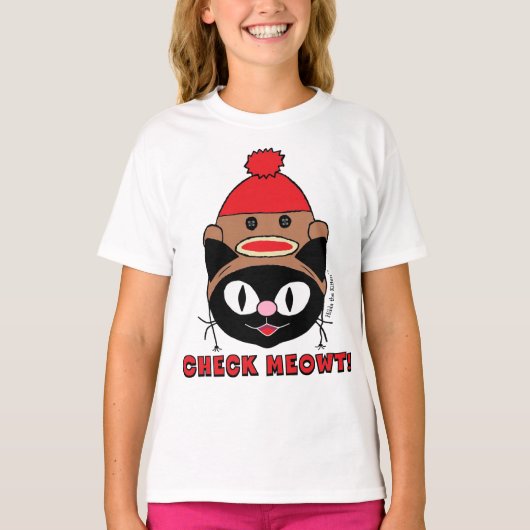 T-shirt VÉRIFIEZ MEOWT ! Chat noir avec Casquette de singe (Devant)