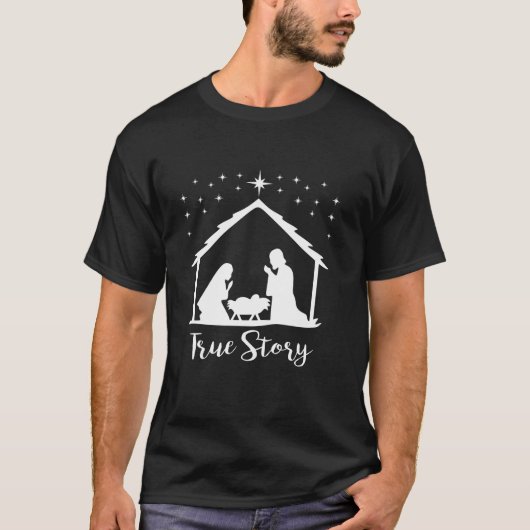 T-shirt Véritable histoire de Jésus Nativité de naissance  (Devant)