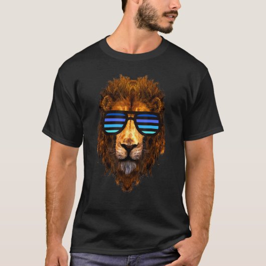 T-shirt Véritable Lion Cool Pour Garçon Avec Sunglasse Ble (Devant)